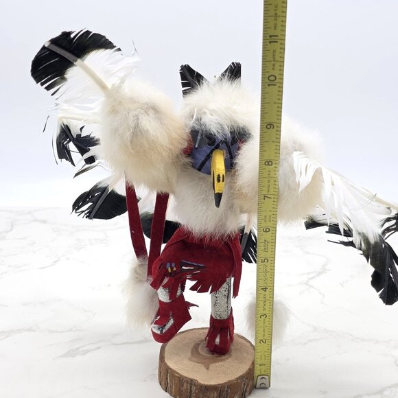 Native American Kachina Doll Eagle Handmade Feather Fur Wood Southwestern Art - Picture 10 of 11